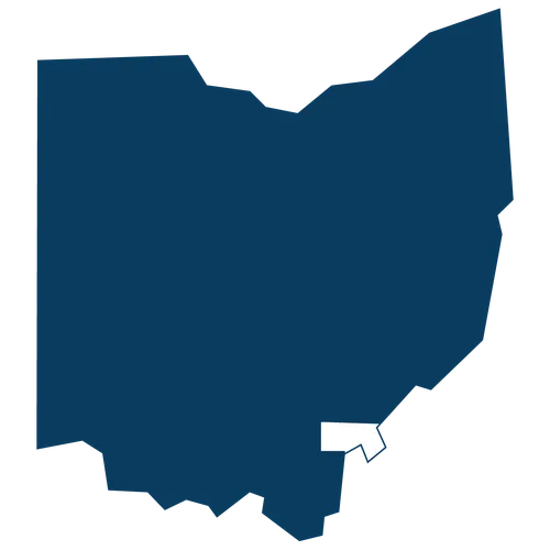 Meigs county highlighted within the shape of Ohio.